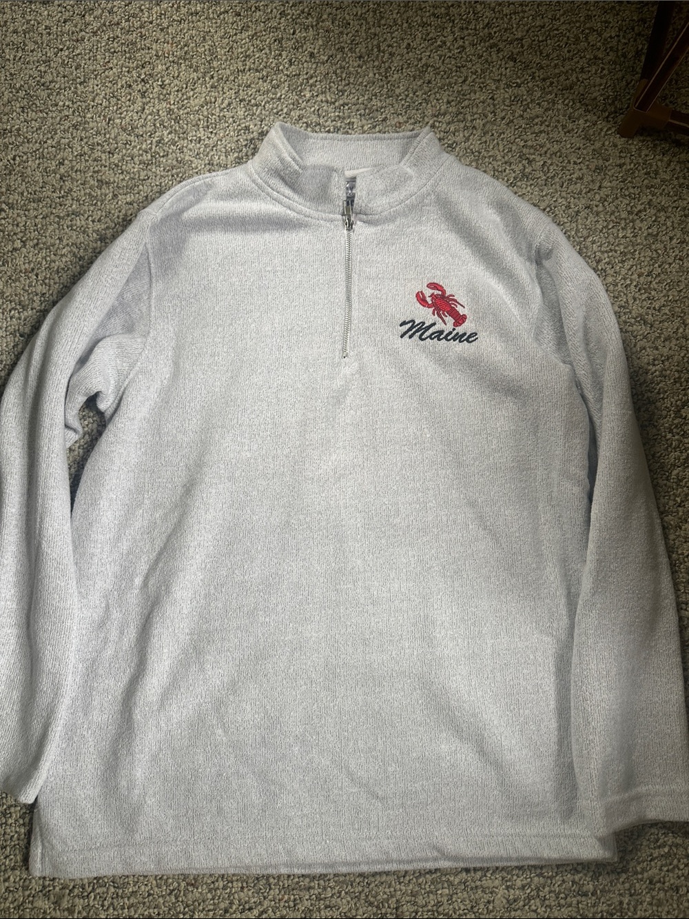 Light Gray Quarter-Zip Sweater with Red Lobster Embroidery